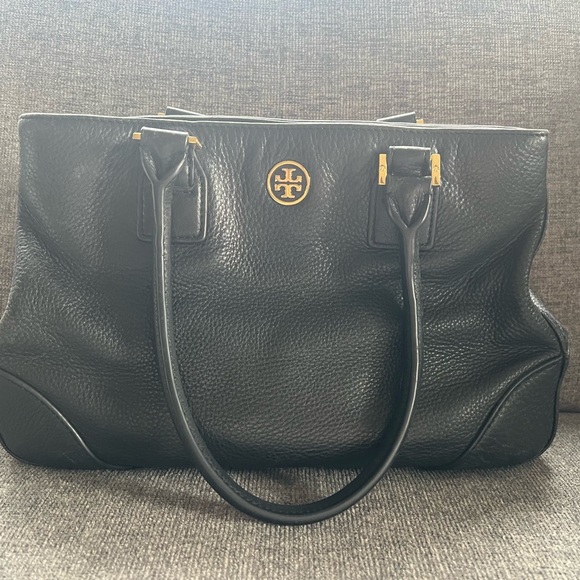 Tory Burch Handbags - Tory Burch Black Pebbled Leather Satchel with Gold Logo